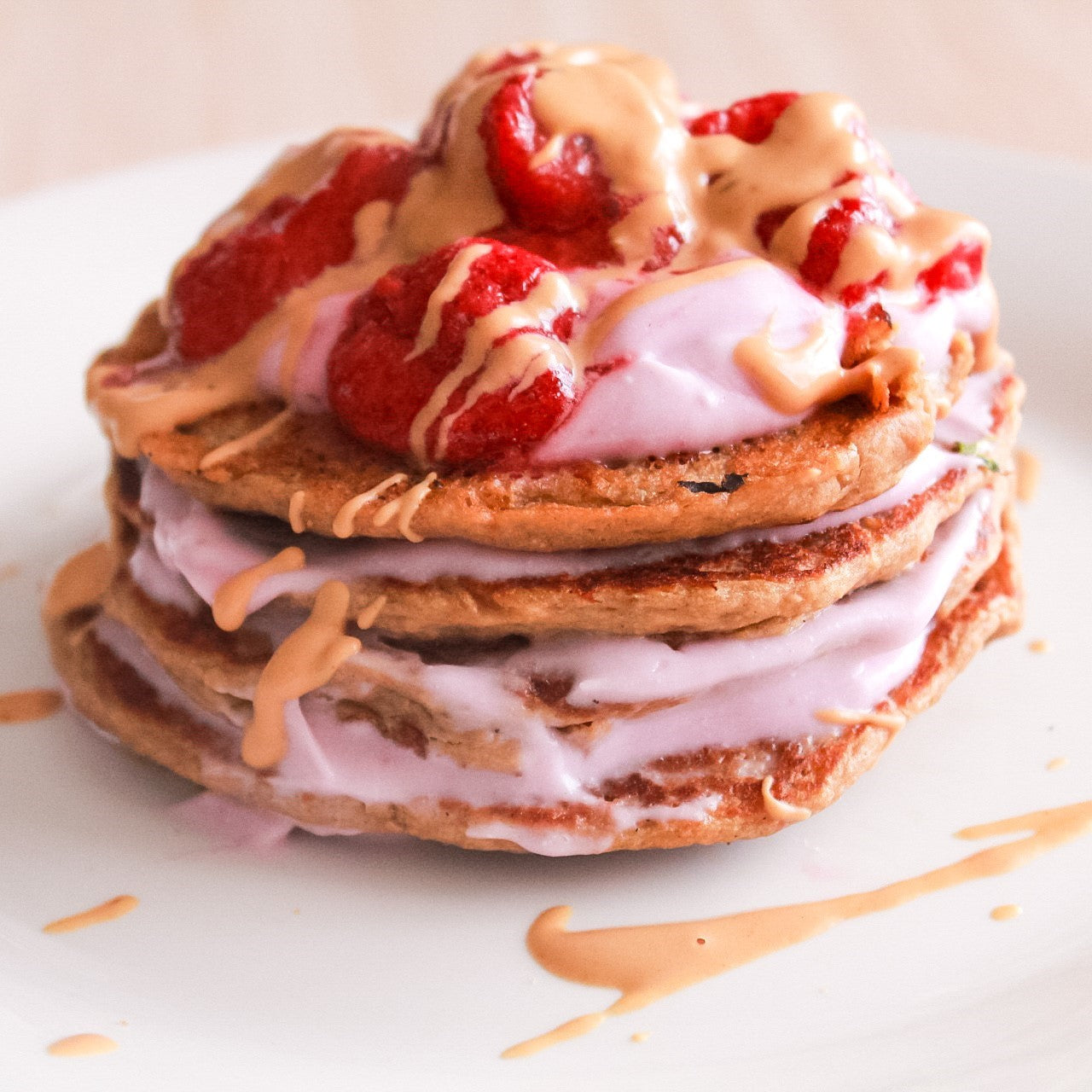 Peanut Butter and Jam Pea Protein Pancakes